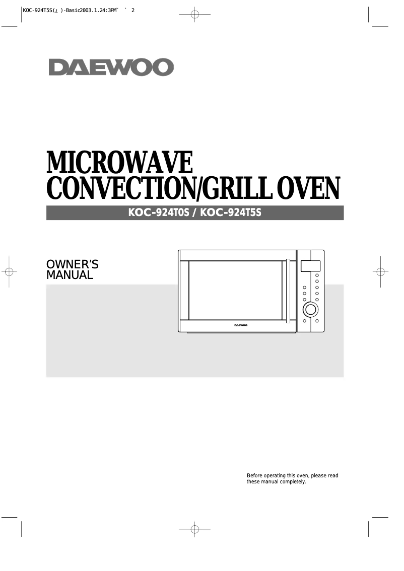 Page 1 de la notice Manuel utilisateur Daewoo KOC-924T