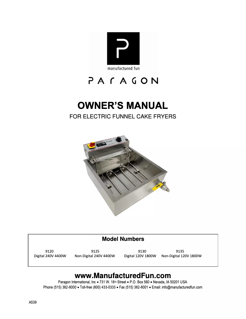 Página 1 del manual Manual de usuario Paragon ParaFryer 9135