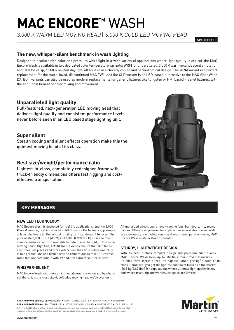Page 1 de la notice Fiche technique Martin MAC Encore Wash WRM