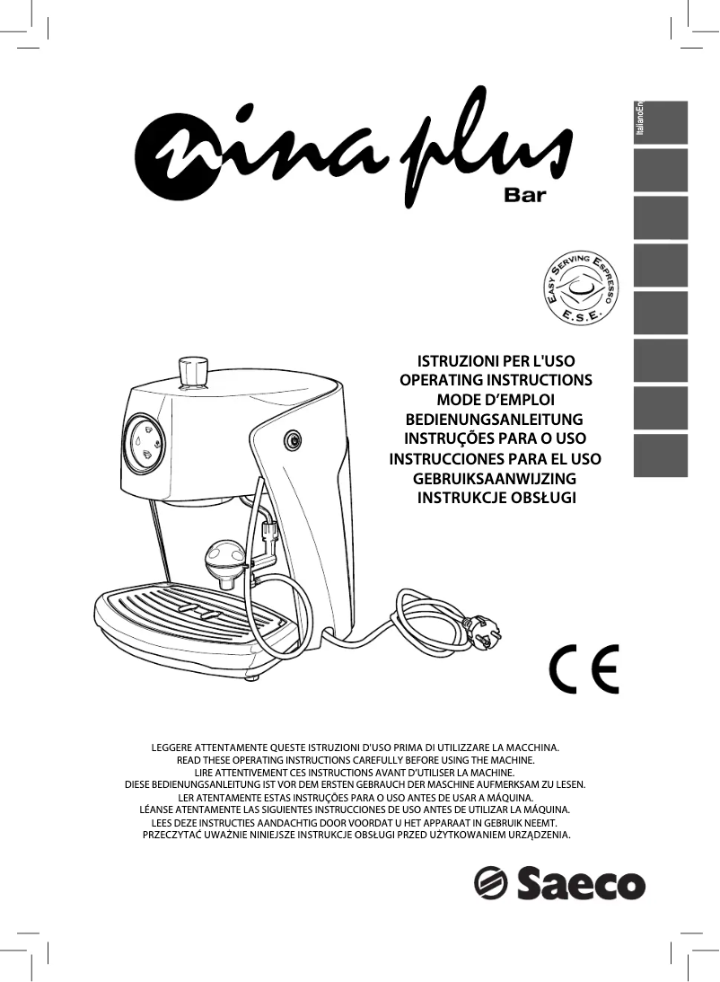 Page 1 of the manual User Manual Philips Saeco Nina Plus RI9357