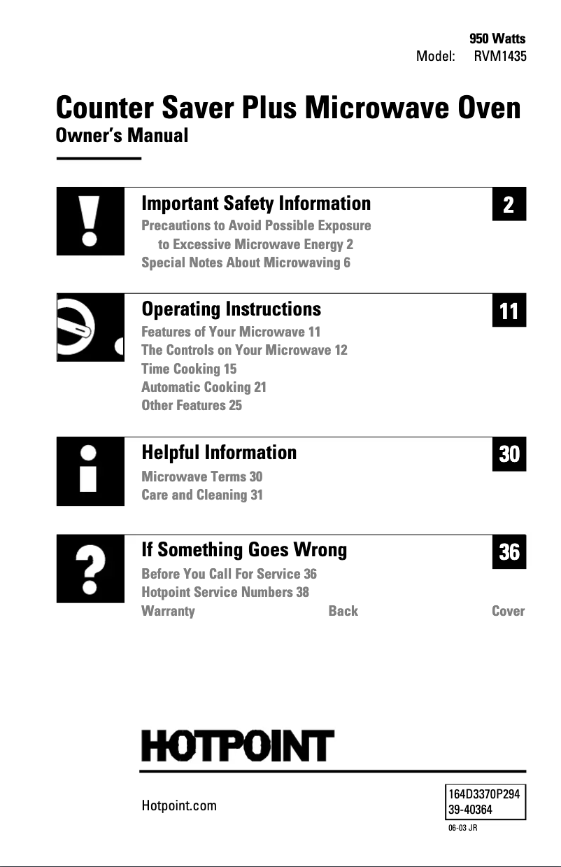 Page 1 de la notice Manuel d'utilisation et d'entretien Hotpoint CounterSaver Plus RVM1435BD