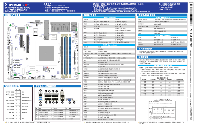 Page 1 de la notice Guide de démarrage rapide Supermicro A3SSV-24C-SPLN10F