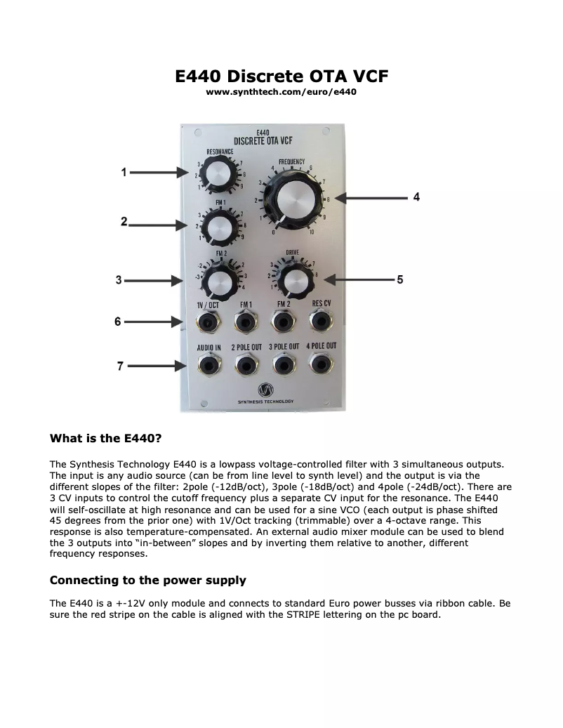 Page 1 de la notice Manuel utilisateur Synthesis Technology E440 Discrete OTA VCF