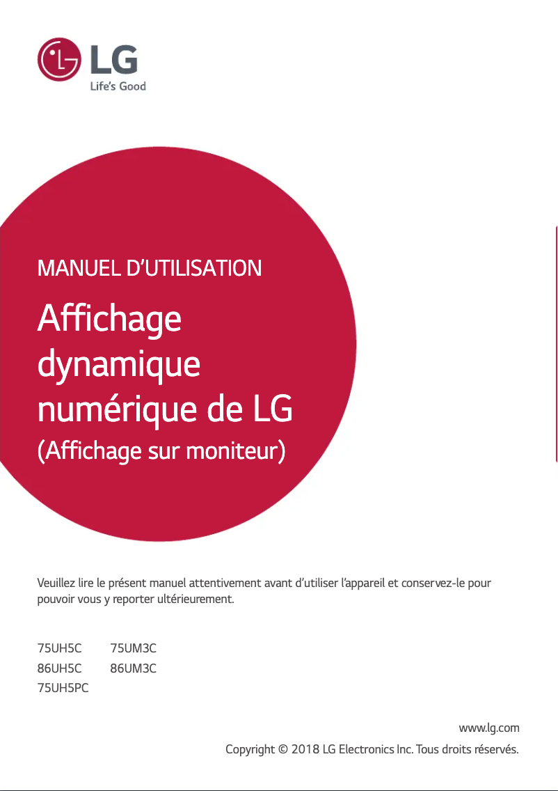Page 1 de la notice Manuel utilisateur LG 86UM3C