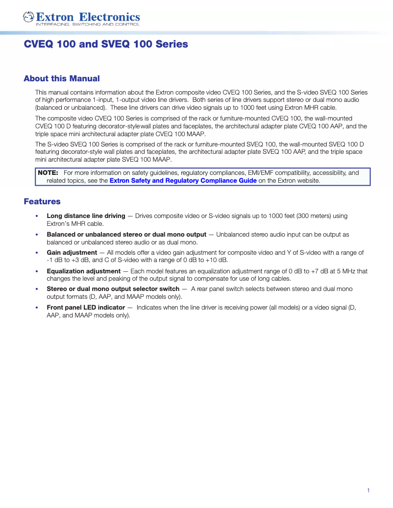 Page 1 de la notice Manuel utilisateur Extron SVEQ 100