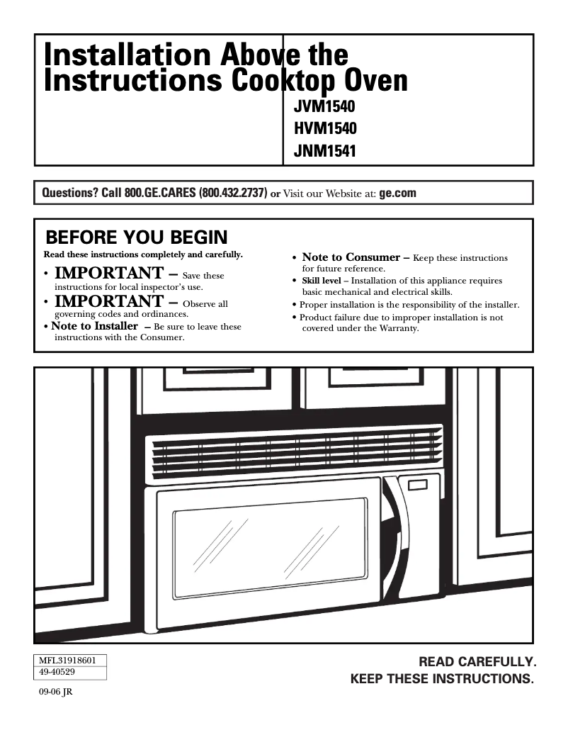 Page 1 of the manual Installation Guide GE JVM1540LMCS