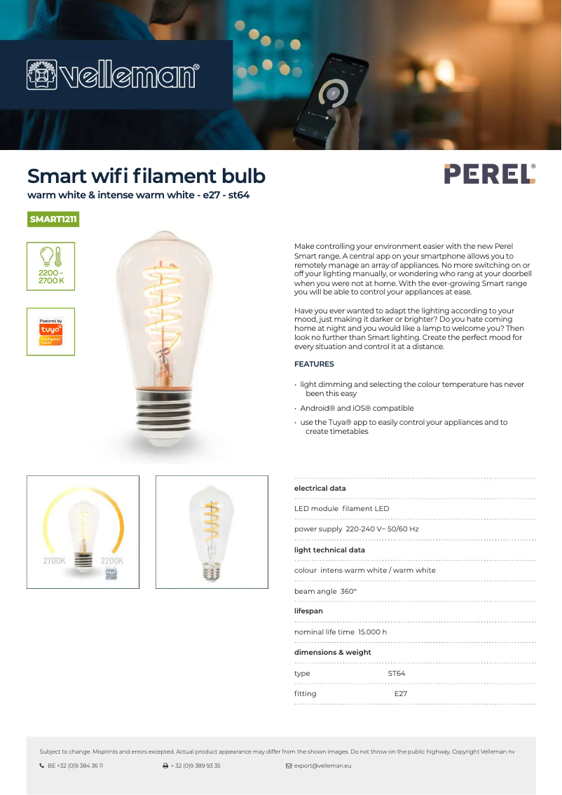Page 1 of the manual Technical Sheet Perel SMART1211
