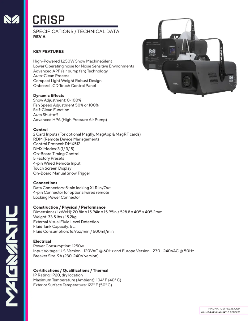 Page 1 de la notice Fiche technique Elation Crisp