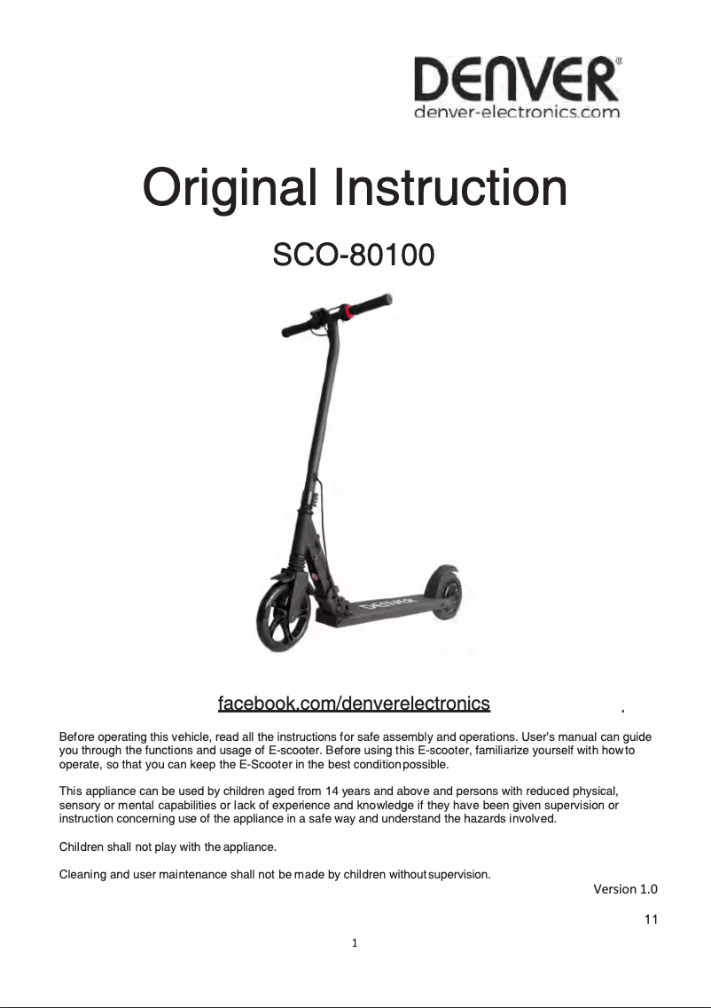 Page 1 de la notice Manuel utilisateur Denver SCO-80100