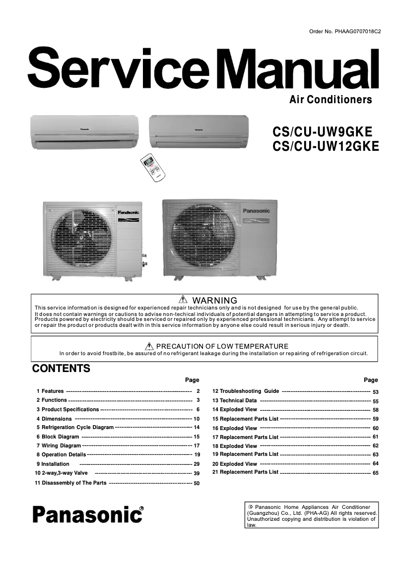 Página 1 del manual Manual de usuario Panasonic CS-UW12GKE