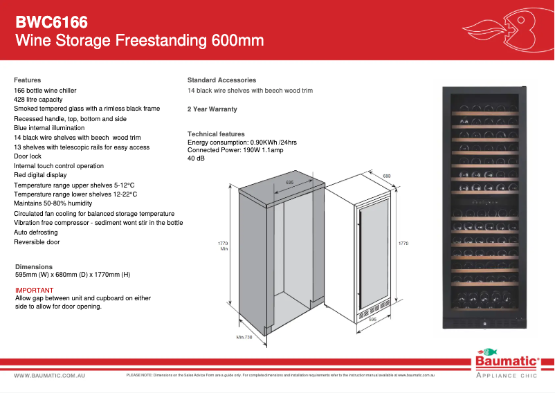 Page 1 de la notice Fiche technique Baumatic BWC6166
