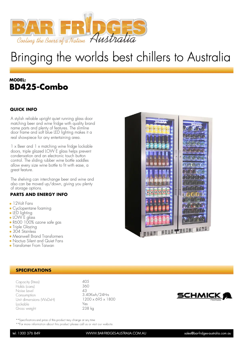 Page 1 de la notice Fiche technique Schmick BD425-COMBO