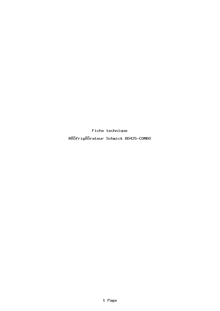Page 1 de la notice Fiche technique Schmick BD425-COMBO
