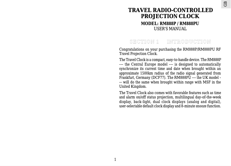 Page 1 de la notice Manuel utilisateur Oregon Scientific RM888P