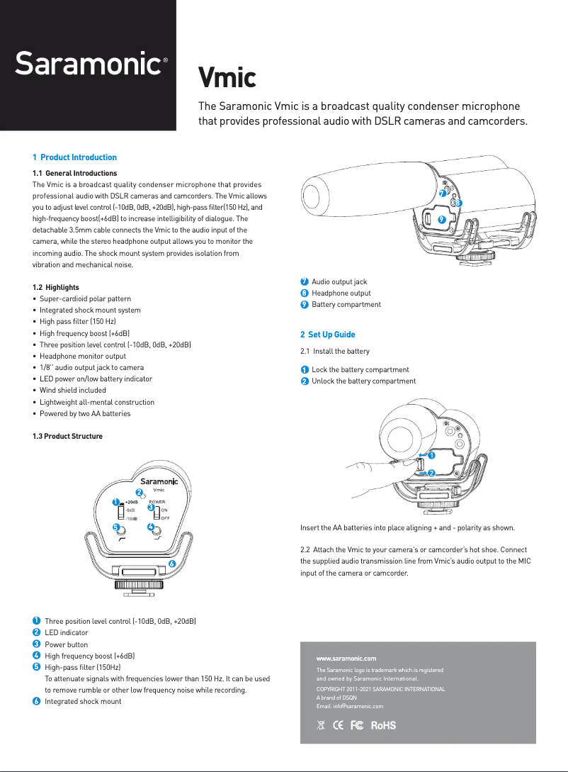 Page 1 de la notice Manuel utilisateur Saramonic Vmic