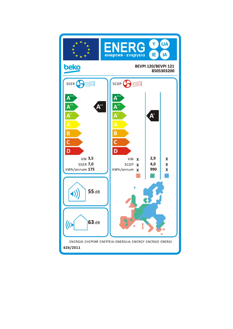 Page 1 de la notice Label énergétique Beko BEVPI 120