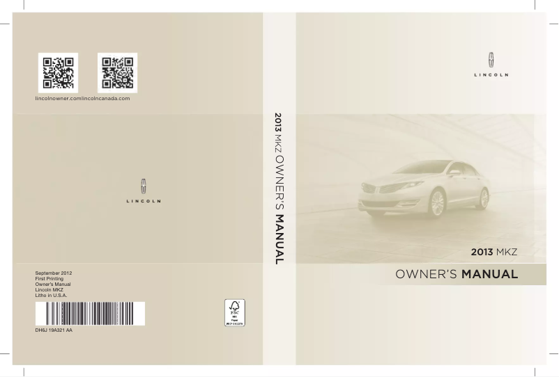 Page 1 de la notice Manuel utilisateur Lincoln MKZ (2013)