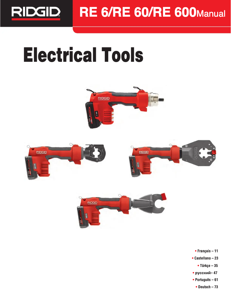 Page 1 de la notice Manuel utilisateur Ridgid RE 6