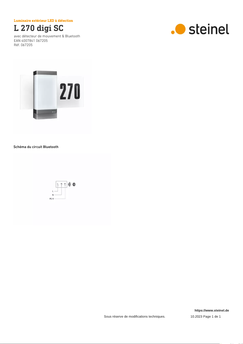 Page 1 de la notice Schéma de câblage Steinel L 270 Digi SC
