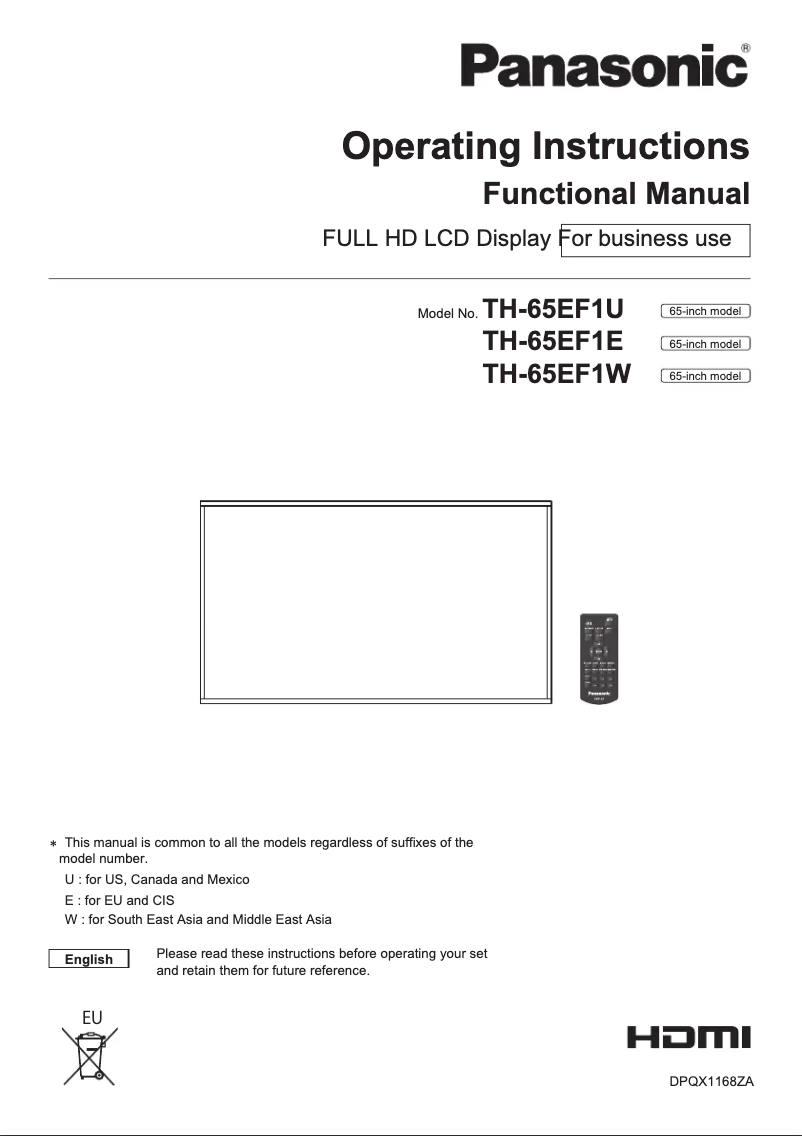 Page 1 de la notice Manuel utilisateur Panasonic TH-65EF1-IR