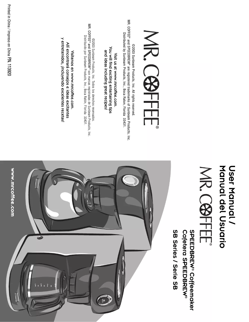 Page 1 of the manual User Manual Mr. Coffee SB11