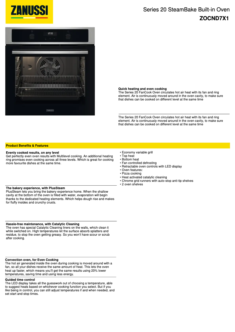 Page 1 de la notice Fiche technique Zanussi ZOCND7X1