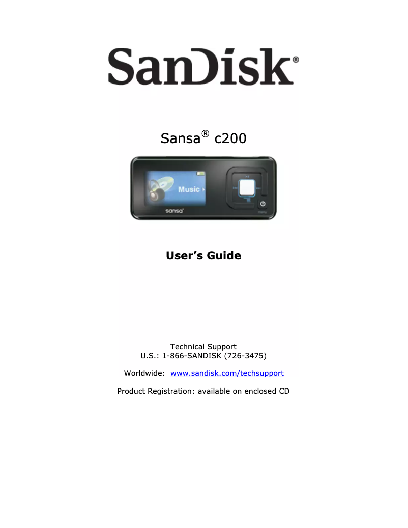 Page 1 de la notice Manuel utilisateur Sandisk Sansa C250