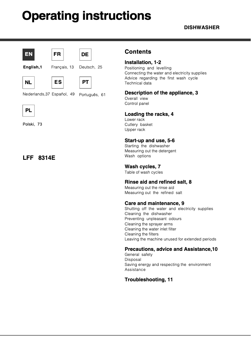 Page 1 de la notice Manuel utilisateur Hotpoint Ariston LFF 8314E X