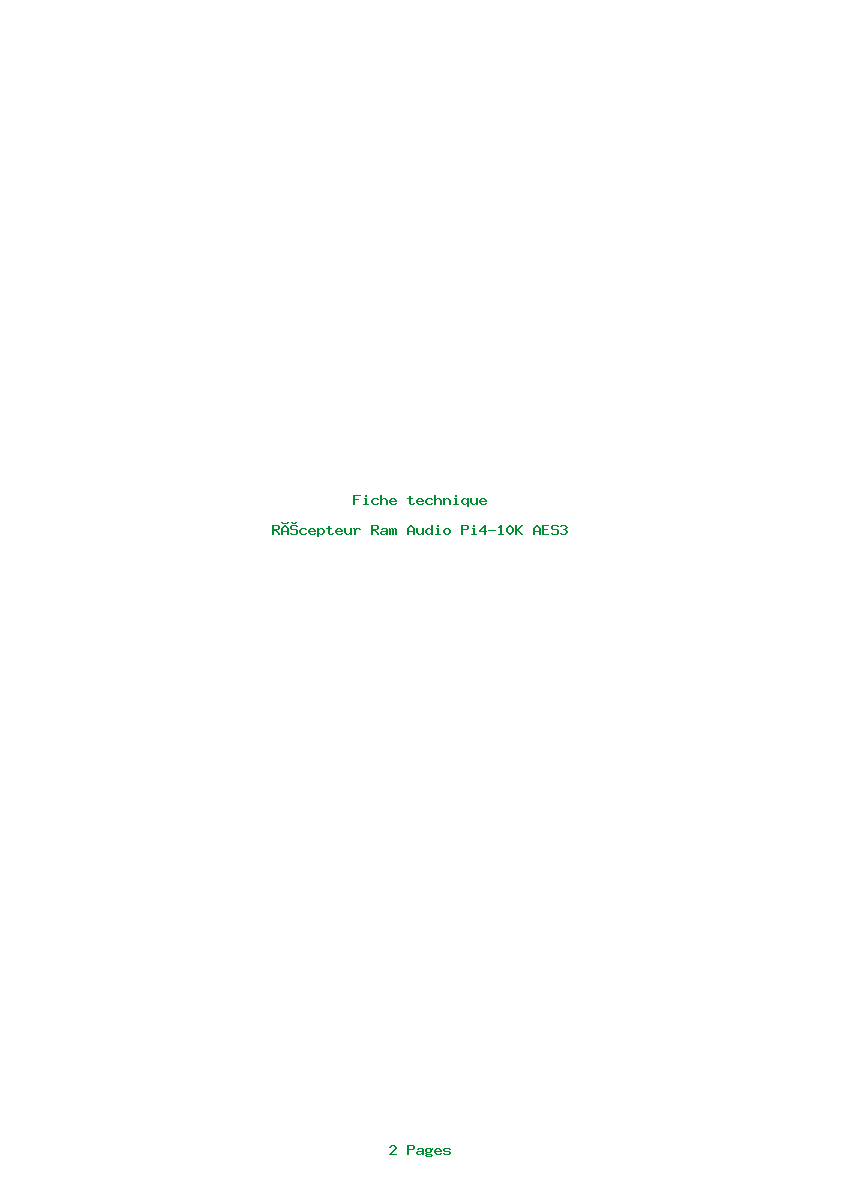 Page 1 de la notice Fiche technique Ram Audio Pi4-10K AES3