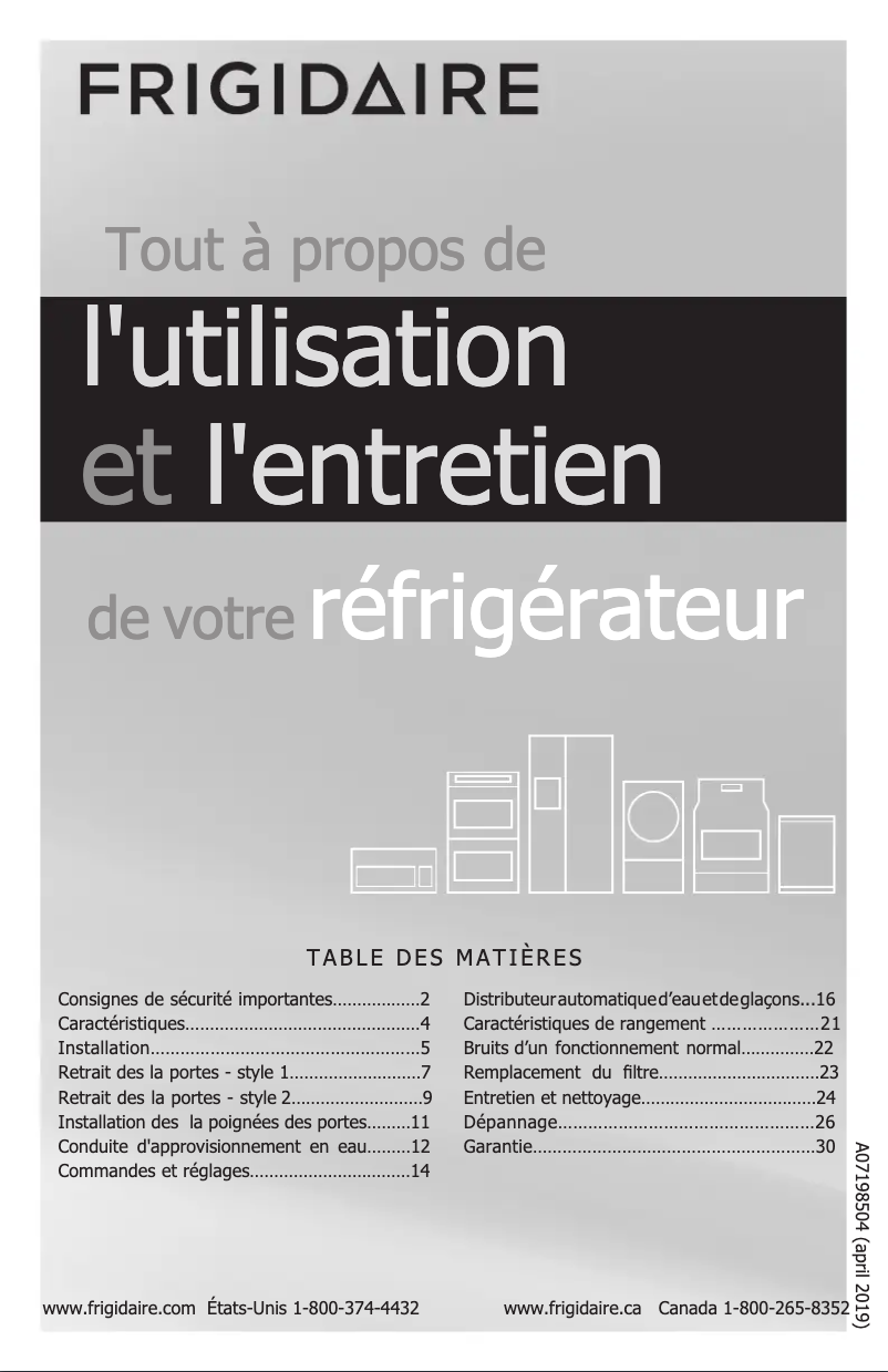 Page 1 de la notice Manuel utilisateur Frigidaire FFSS2325TP