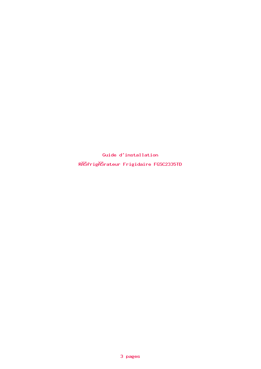 Page 1 de la notice Guide d'installation Frigidaire FGSC2335TD