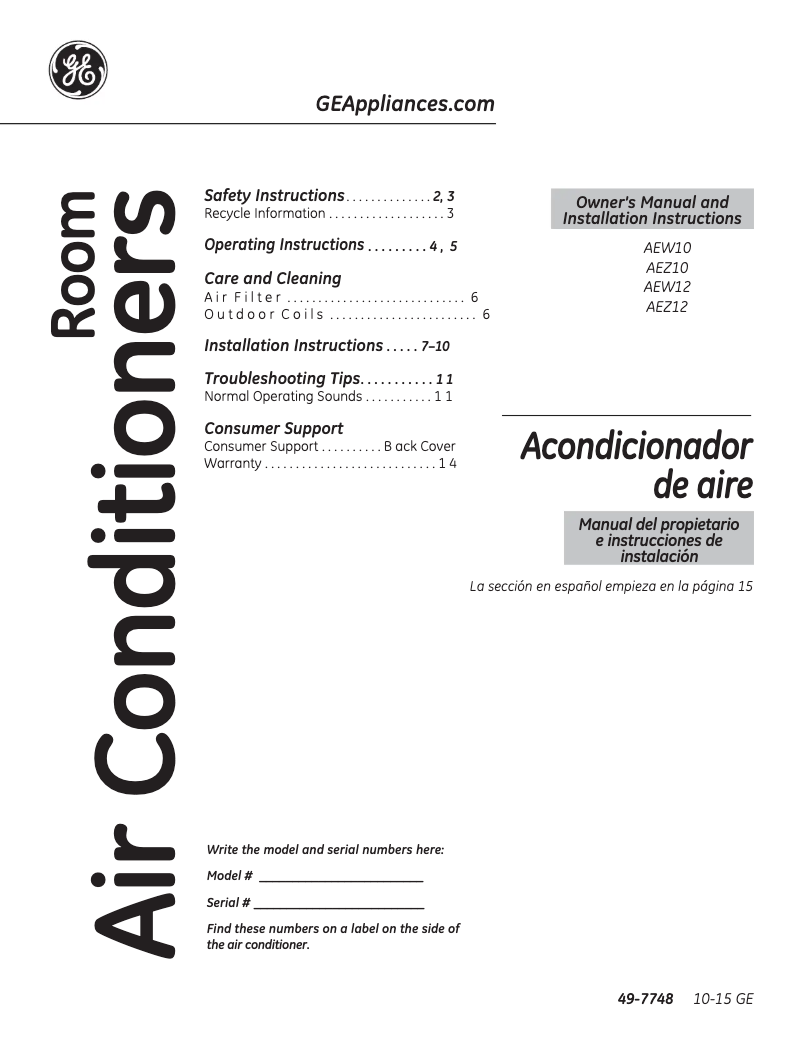 Page 1 de la notice Guide d'installation GE AEZ10AT