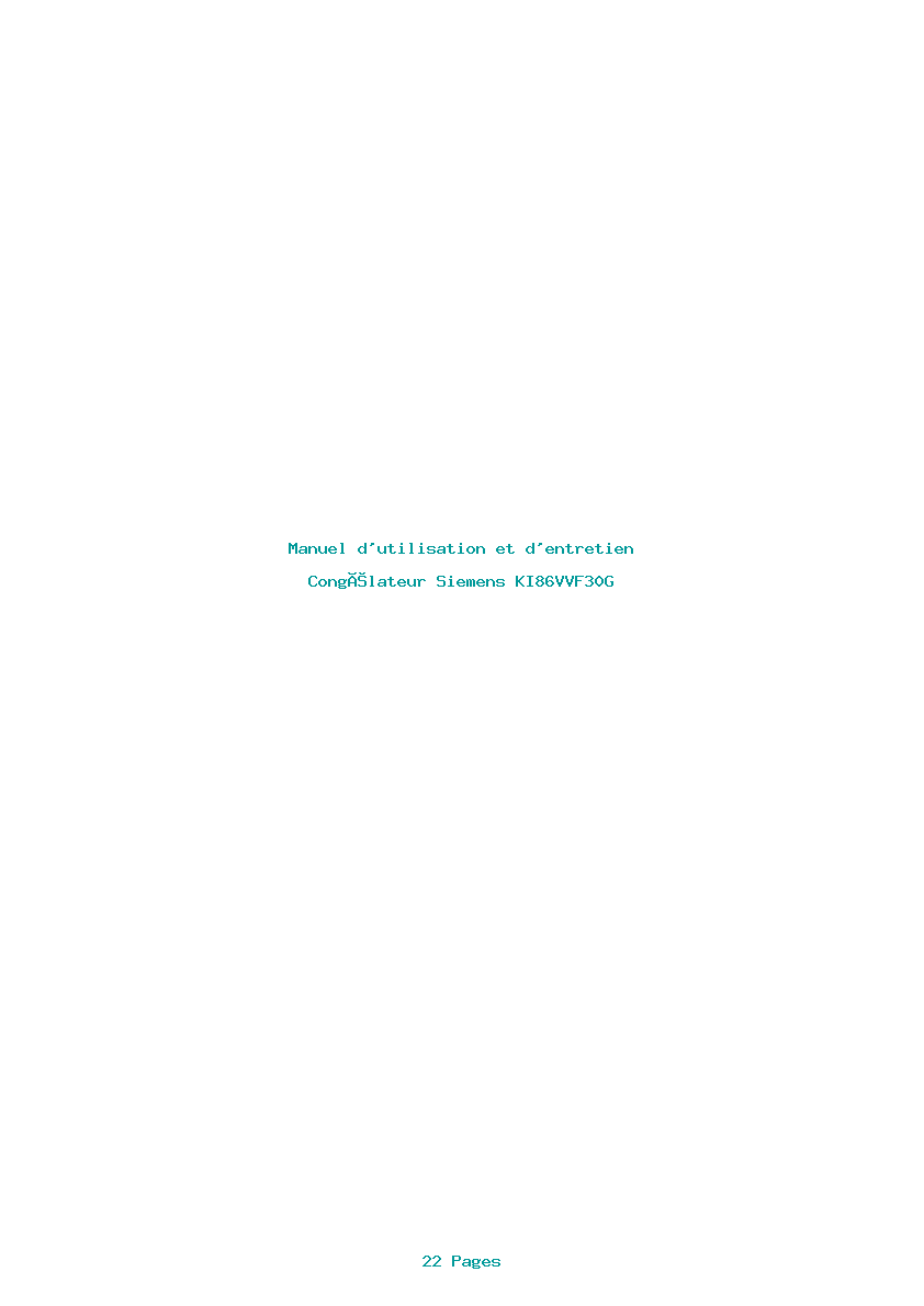 Page 1 de la notice Manuel d'utilisation et d'entretien Siemens KI86VVF30G