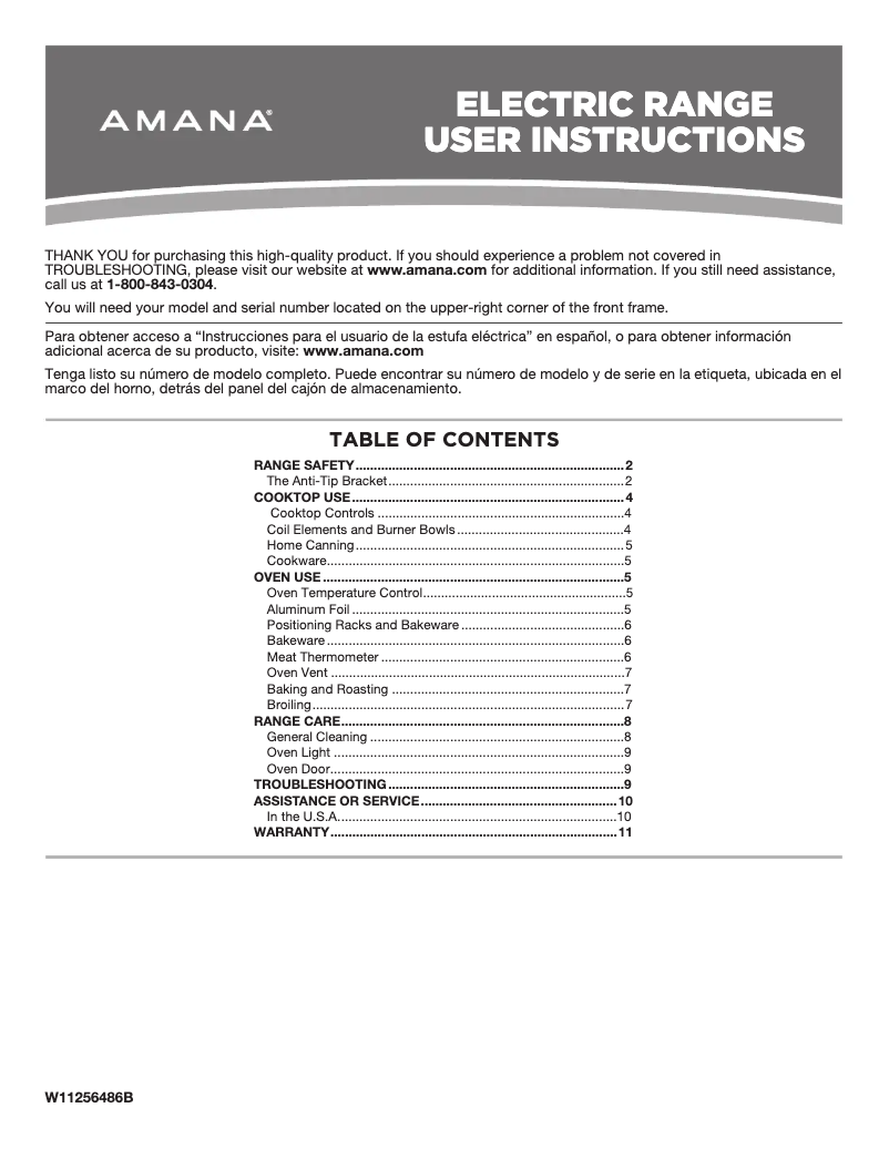 Page 1 de la notice Manuel utilisateur Amana AEP222VAW