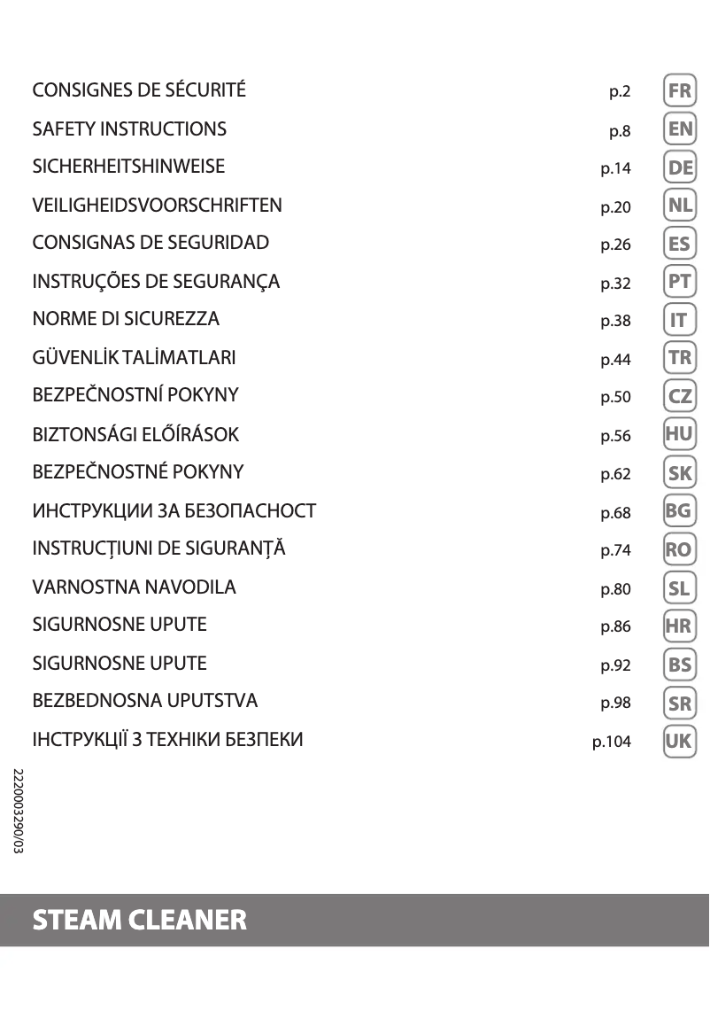Page 1 de la notice Instructions de sécurité Rowenta Clean & Steam Revolution RY7757