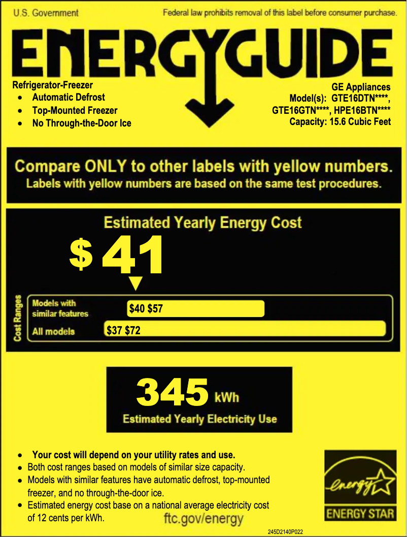 Page 1 of the manual Energy Label GE GTE16DTNRWW