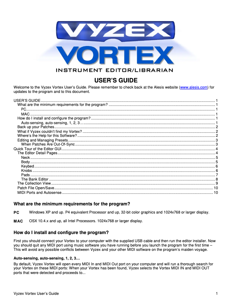 Page 1 de la notice Manuel utilisateur Alesis Vortex Wireless