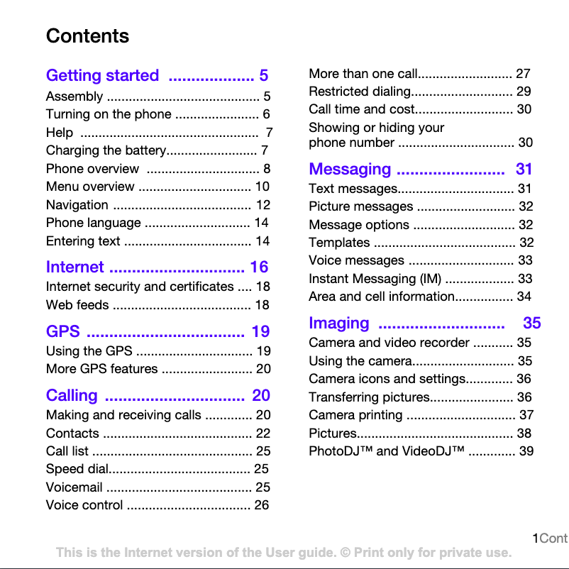 Page 1 of the manual User Manual Sony Ericsson TM506