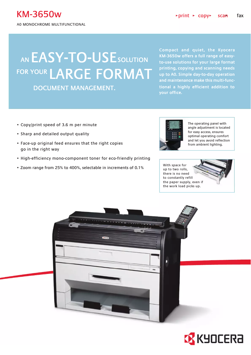 Page 1 de la notice Fiche technique Kyocera KM-3650w