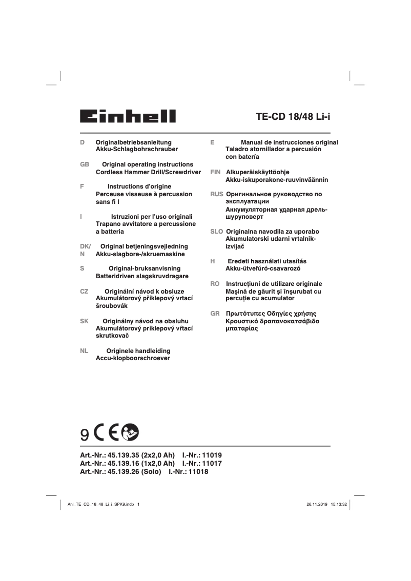Página 1 del manual Manual de usuario Einhell TE-CD 18/48 Li-i