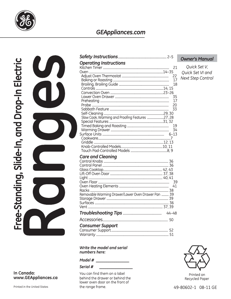 Page n°1 - Manuel d'utilisation et d'entretien GE JSP46DNWW