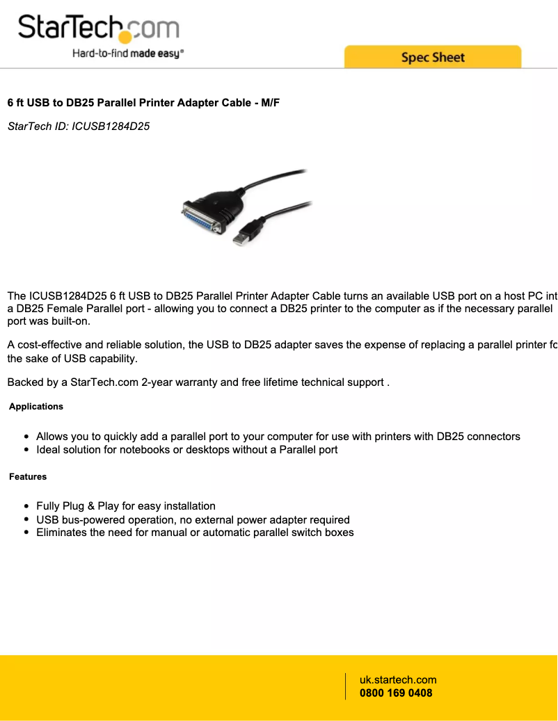 Page 1 de la notice Brochure StarTech.com ICUSB1284D25