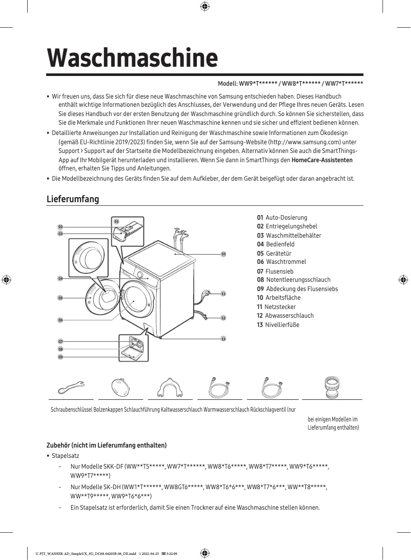Página 1 del manual Manual de usuario Samsung WW70T534AAE