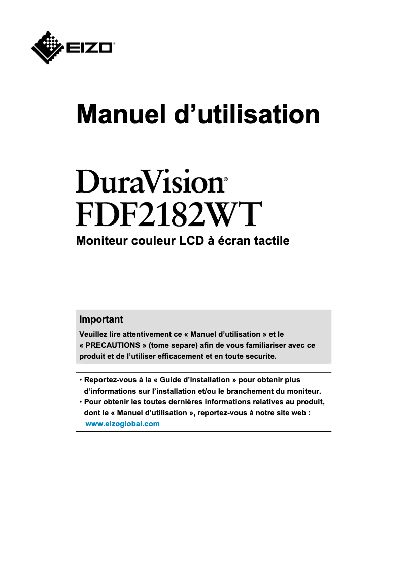 Page 1 de la notice Manuel utilisateur Eizo DuraVision FDF2182WT