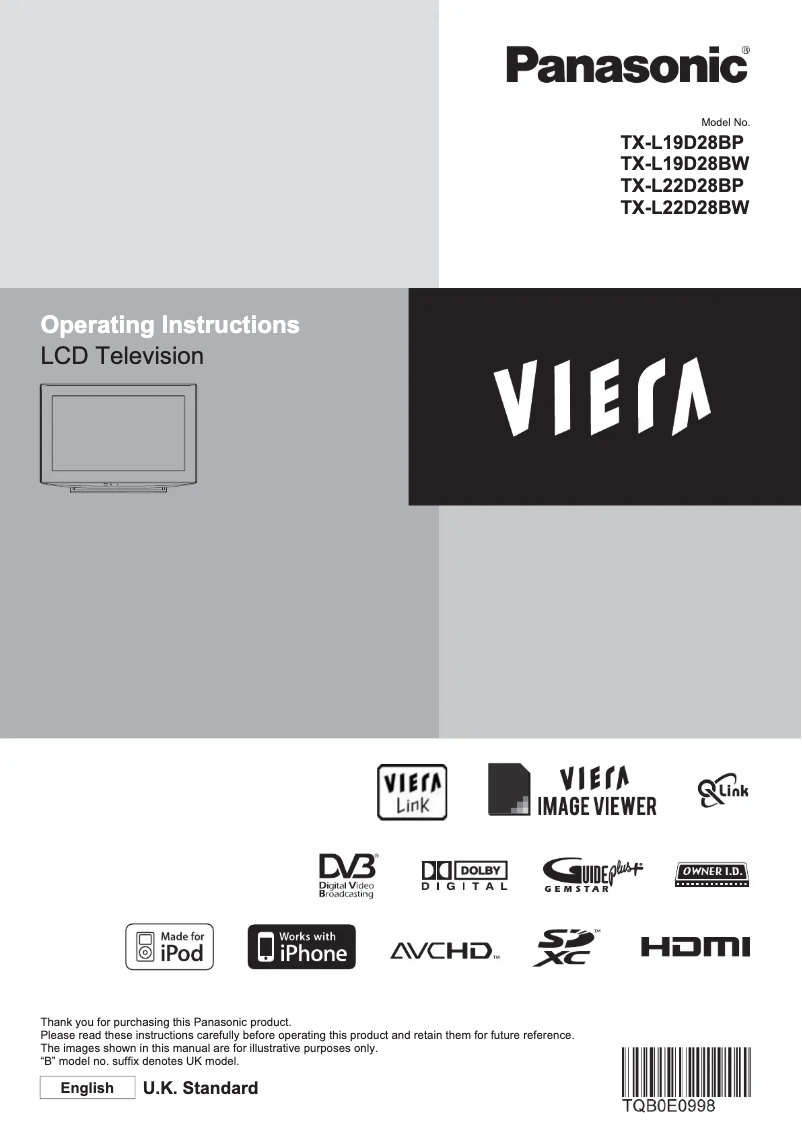 Page 1 de la notice Manuel utilisateur Panasonic Viera TX-L22D28BP