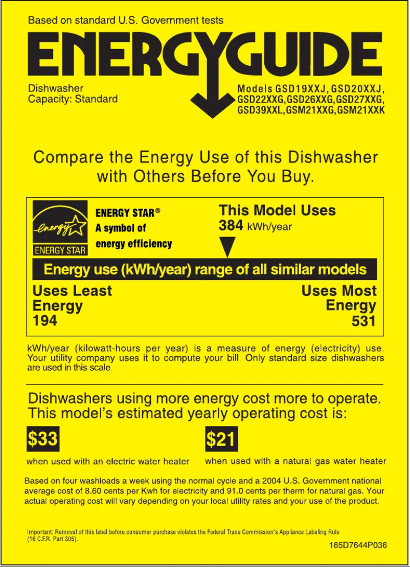 Página 1 del manual Etiqueta energética GE GSD2600GCC