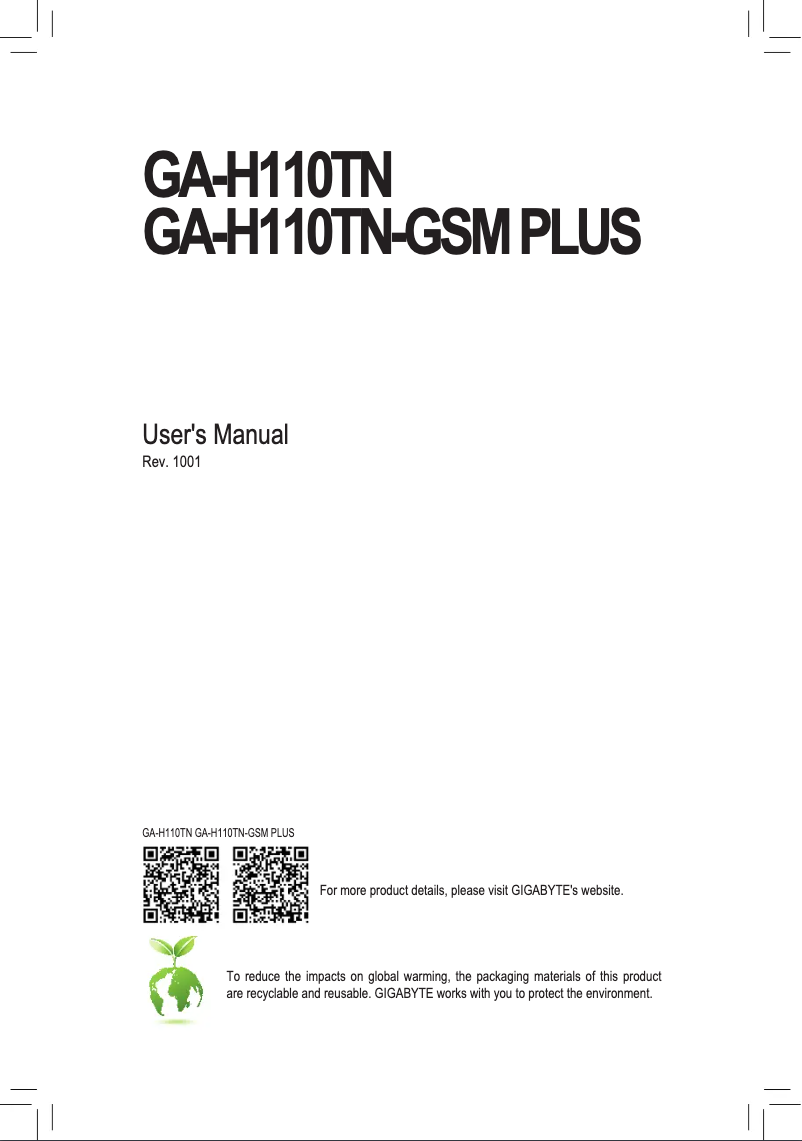 Page 1 de la notice Manuel utilisateur Gigabyte GA-H110TN