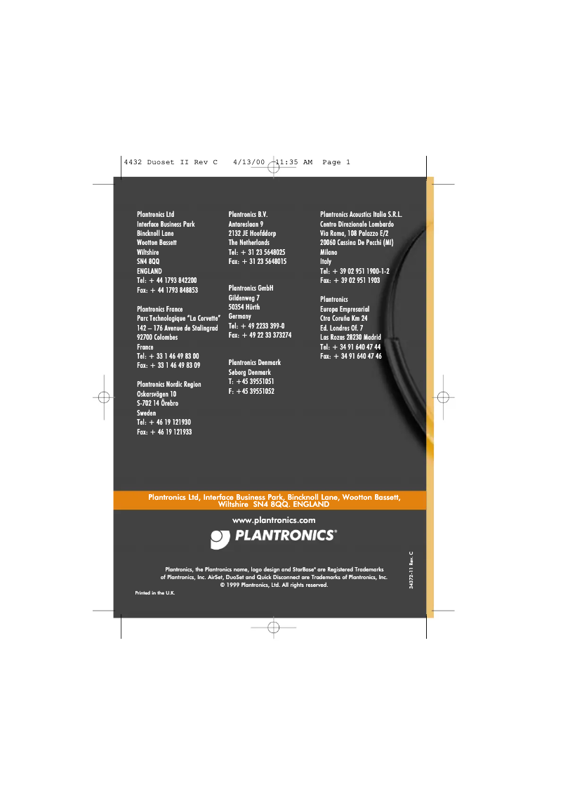 Page 1 of the manual User Manual Plantronics Duoset