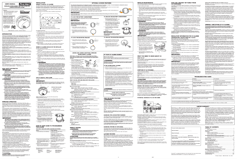 Page 1 de la notice Manuel utilisateur First Alert CO511B