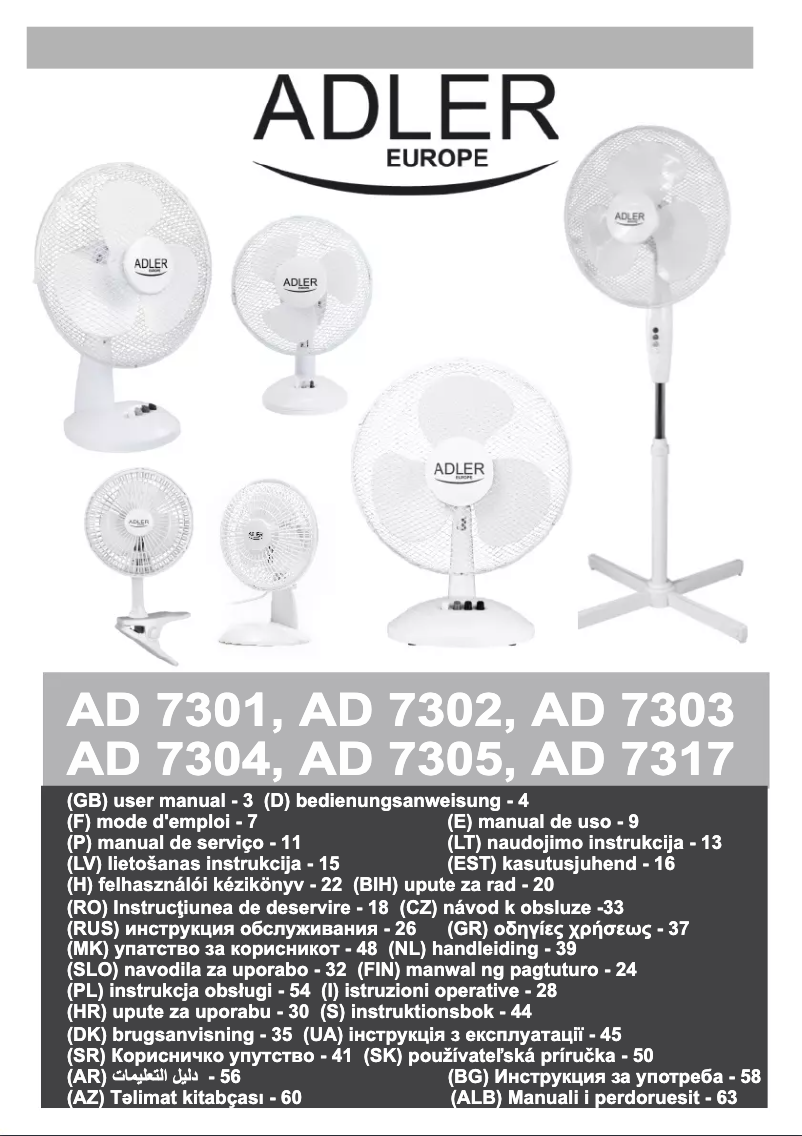 Page 1 de la notice Manuel utilisateur Adler AD 7317